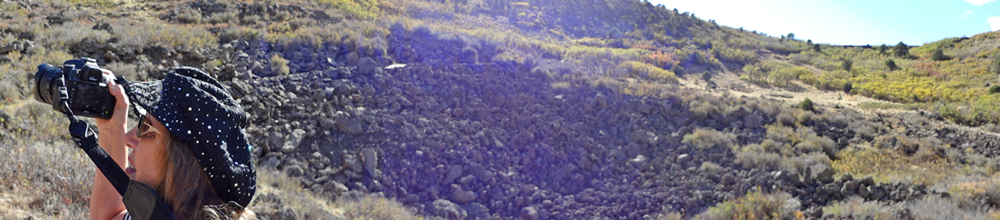 Karen Duquette looking up from the heart of Capulin Volcano